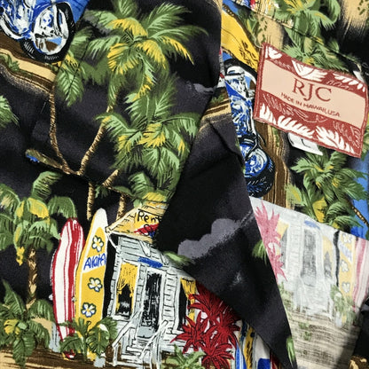 [Used] RJC | RJC short-sleeved shirt 80s-90s RJC Aloha Hawaiian shirt Black Motorcycle pattern Black Size: L [Kakogawa Logistics] 