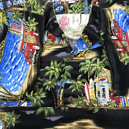 [Used] RJC | RJC short-sleeved shirt 80s-90s RJC Aloha Hawaiian shirt Black Motorcycle pattern Black Size: L [Kakogawa Logistics] 