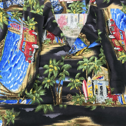 [Used] RJC | RJC short-sleeved shirt 80s-90s RJC Aloha Hawaiian shirt Black Motorcycle pattern Black Size: L [Kakogawa Logistics] 
