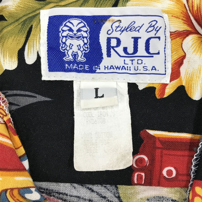 [Used] RJC | RJC Short Sleeve Shirt 70s-80s RJC Aloha Hawaiian Shirt Black WOODY WAGON Pattern Black Size: L [Kakogawa Logistics] 