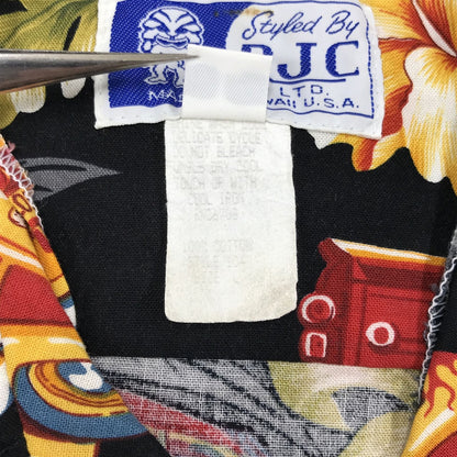 [Used] RJC | RJC Short Sleeve Shirt 70s-80s RJC Aloha Hawaiian Shirt Black WOODY WAGON Pattern Black Size: L [Kakogawa Logistics] 