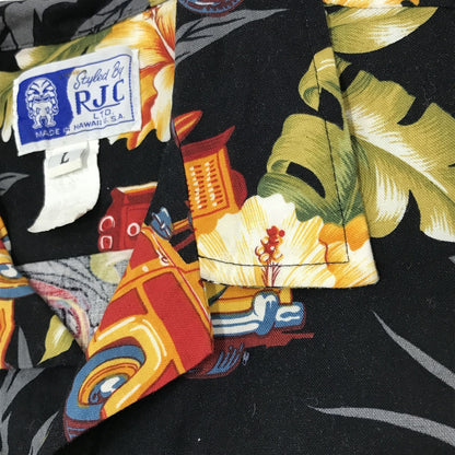 [Used] RJC | RJC Short Sleeve Shirt 70s-80s RJC Aloha Hawaiian Shirt Black WOODY WAGON Pattern Black Size: L [Kakogawa Logistics] 