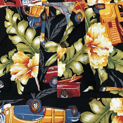 [Used] RJC | RJC Short Sleeve Shirt 70s-80s RJC Aloha Hawaiian Shirt Black WOODY WAGON Pattern Black Size: L [Kakogawa Logistics] 