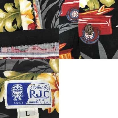 [Used] RJC | RJC Short Sleeve Shirt 70s-80s RJC Aloha Hawaiian Shirt Black WOODY WAGON Pattern Black Size: L [Kakogawa Logistics] 