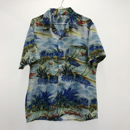 [Used] Short-sleeved shirt, 70s-80s, KENNINGTON, Aloha, Hawaiian shirt, light blue, vintage pattern, blue, size L [Kakogawa Logistics] 