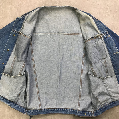 [Used] Denim remake! No-collar denim jacket -1 Navy [Kakogawa Logistics] 