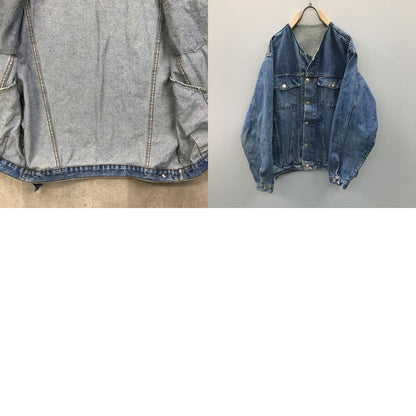 [Used] Denim remake! No-collar denim jacket -1 Navy [Kakogawa Logistics] 