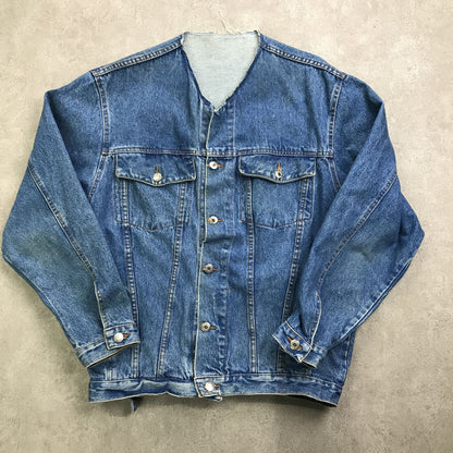 [Used] Denim remake! No-collar denim jacket -1 Navy [Kakogawa Logistics] 