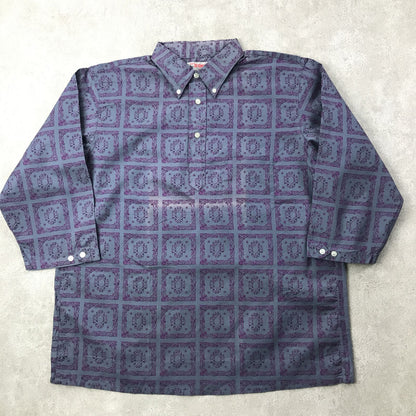 [Used] Short-sleeved shirt L 60s deadstock made in the USA BUD BERMA all-over pattern retro pattern 3/4 sleeve cotton pattern shirt pullover shirt MADE IN USA gray size: L [Kakogawa Logistics] 