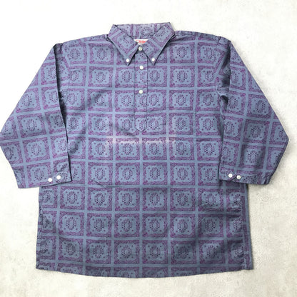 [Used] Short-sleeved shirt L 60s deadstock made in the USA BUD BERMA all-over pattern retro pattern 3/4 sleeve cotton pattern shirt pullover shirt MADE IN USA gray size: L [Kakogawa Logistics] 