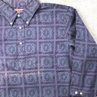 [Used] Short-sleeved shirt L 60s deadstock made in the USA BUD BERMA all-over pattern retro pattern 3/4 sleeve cotton pattern shirt pullover shirt MADE IN USA gray size: L [Kakogawa Logistics] 