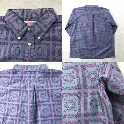 [Used] Short-sleeved shirt L 60s deadstock made in the USA BUD BERMA all-over pattern retro pattern 3/4 sleeve cotton pattern shirt pullover shirt MADE IN USA gray size: L [Kakogawa Logistics] 