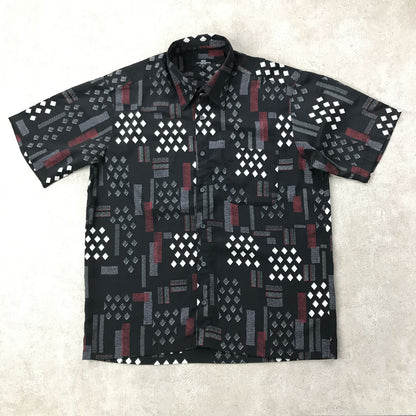 [Used] Short-sleeved shirt L 90s JPN VINTAGE Adam &amp; Eve all-over print polyester shirt short sleeves continuous square diamond pattern red and black and white art-style pattern vintage other [Kakogawa Logistics] 