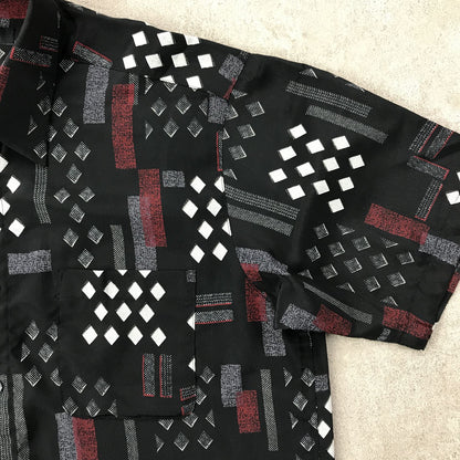 [Used] Short-sleeved shirt L 90s JPN VINTAGE Adam &amp; Eve all-over print polyester shirt short sleeves continuous square diamond pattern red and black and white art-style pattern vintage other [Kakogawa Logistics] 