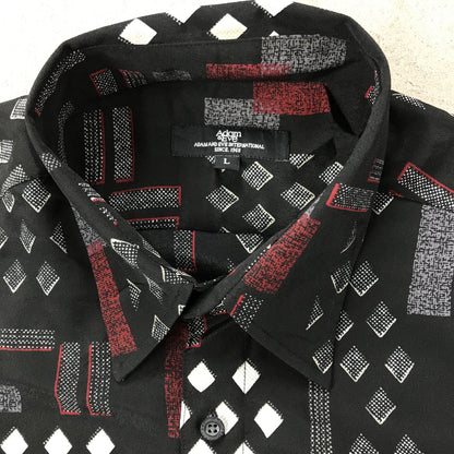 [Used] Short-sleeved shirt L 90s JPN VINTAGE Adam &amp; Eve all-over print polyester shirt short sleeves continuous square diamond pattern red and black and white art-style pattern vintage other [Kakogawa Logistics] 
