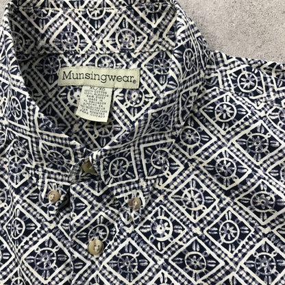 [Used] Short-sleeved shirt XL 90s Munsing print Monogram pattern Cotton shirt Short sleeve Vintage Other Size: XL [Kakogawa Logistics] 