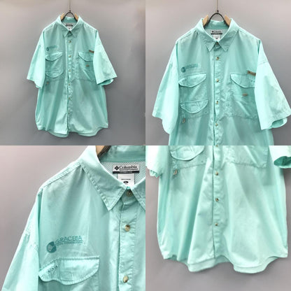 [Used] Short-sleeved shirt XL COLUMBIA PFG FM7130 Columbia 100% cotton type with company embroidery Short-sleeved fishing shirt S/S SHIRT Short sleeve Sherbet green Bonehead green Size: XL [Kakogawa Logistics] 