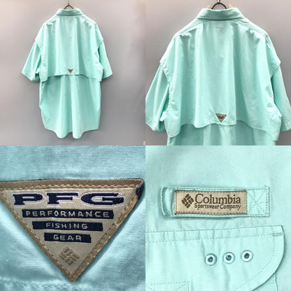 [Used] Short-sleeved shirt XL COLUMBIA PFG FM7130 Columbia 100% cotton type with company embroidery Short-sleeved fishing shirt S/S SHIRT Short sleeve Sherbet green Bonehead green Size: XL [Kakogawa Logistics] 