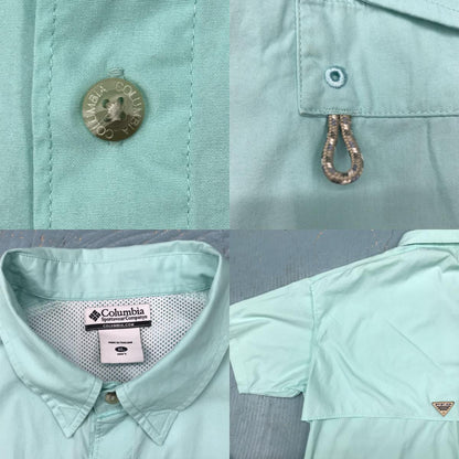 [Used] Short-sleeved shirt XL COLUMBIA PFG FM7130 Columbia 100% cotton type with company embroidery Short-sleeved fishing shirt S/S SHIRT Short sleeve Sherbet green Bonehead green Size: XL [Kakogawa Logistics] 