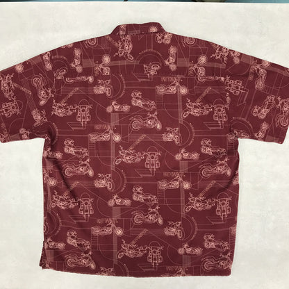 [Used] HARLEY-DAVIDSON | Harley Davidson short-sleeved shirt Harley-Davidson rayon blend vintage shirt 90s Harley Davidson HARLEY DAVIDSON motorcycle pattern aloha shirt all-over print shirt burgundy Bordeaux/Burgundy size: L [Kakogawa Logistics] 
