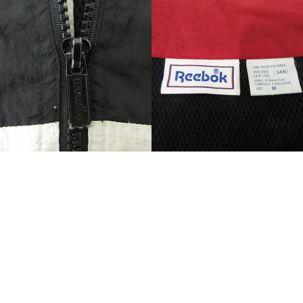 Reebok | リーボック その他アウター リーボック スタンドカラー 袖刺繍入り 切り替え ナイロンジップジャケット白黒 XL 長袖 ブラック サイズ：M【三重本店】
