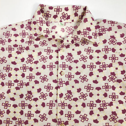 [Used] VINTAGE clothing | Vintage Iryo 60s-70s EURO pajama shirt geometric pattern made in Vietnam long sleeve shirt [Kakogawa Logistics] 