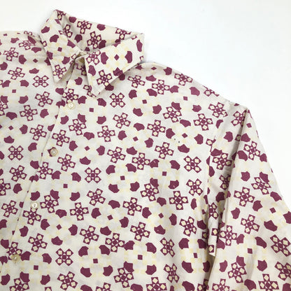 [Used] VINTAGE clothing | Vintage Iryo 60s-70s EURO pajama shirt geometric pattern made in Vietnam long sleeve shirt [Kakogawa Logistics] 
