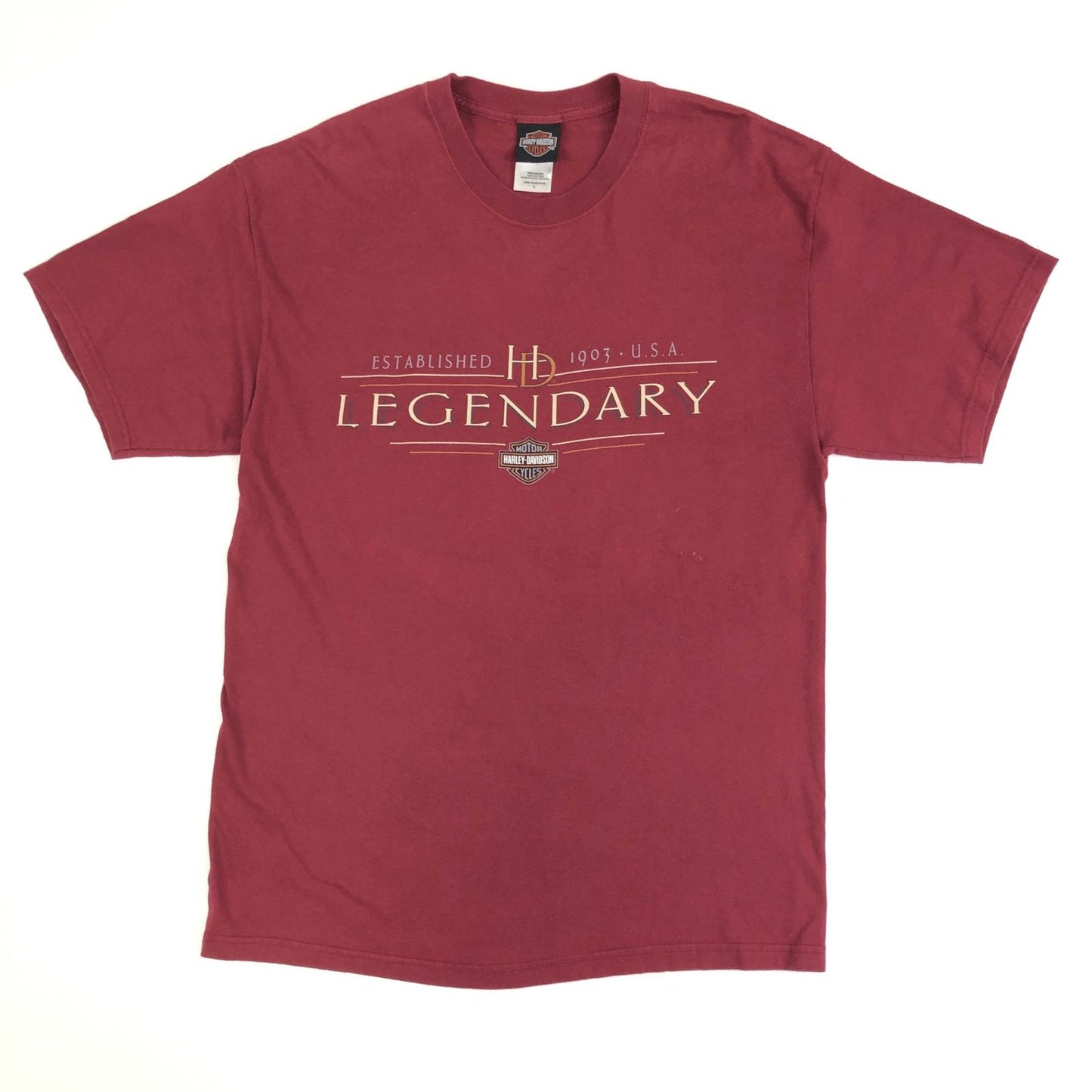 【中古】HARLEY-DAVIDSON | ハーレーダビットソン 半袖Ｔシャツ USA製　 ボルドー/バーガンディー サイズ：L【加古川物流】