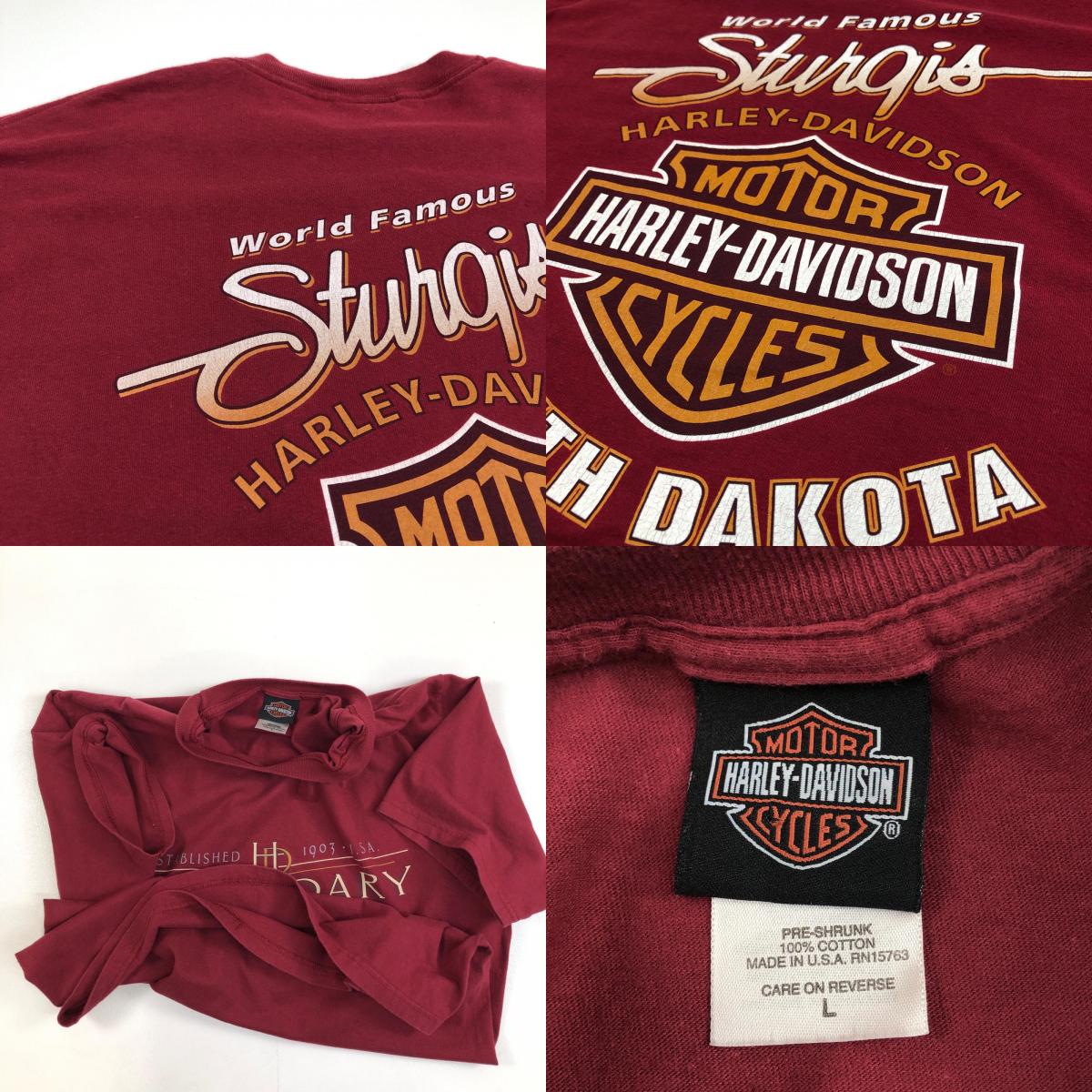 【中古】HARLEY-DAVIDSON | ハーレーダビットソン 半袖Ｔシャツ USA製　 ボルドー/バーガンディー サイズ：L【加古川物流】