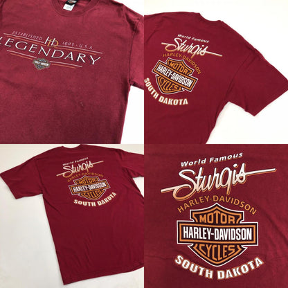 【中古】HARLEY-DAVIDSON | ハーレーダビットソン 半袖Ｔシャツ USA製　 ボルドー/バーガンディー サイズ：L【加古川物流】