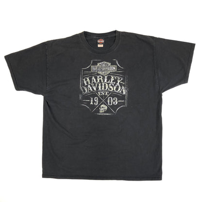 【中古】HARLEY-DAVIDSON | ハーレーダビットソン 00年代　両面プリント　スカル　ナンバーワンロゴ 半袖Ｔシャツ 2018年製 ブラック【加古川物流】