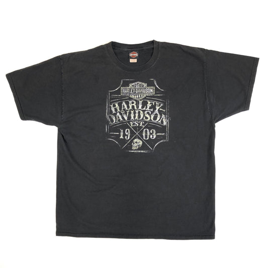 【中古】HARLEY-DAVIDSON | ハーレーダビットソン 00年代　両面プリント　スカル　ナンバーワンロゴ 半袖Ｔシャツ 2018年製 ブラック【加古川物流】