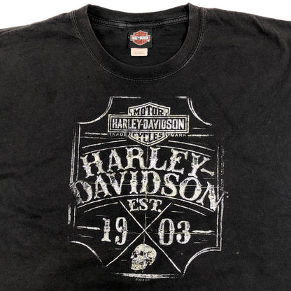 【中古】HARLEY-DAVIDSON | ハーレーダビットソン 00年代　両面プリント　スカル　ナンバーワンロゴ 半袖Ｔシャツ 2018年製 ブラック【加古川物流】