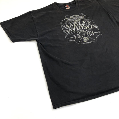 【中古】HARLEY-DAVIDSON | ハーレーダビットソン 00年代　両面プリント　スカル　ナンバーワンロゴ 半袖Ｔシャツ 2018年製 ブラック【加古川物流】