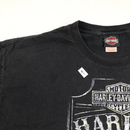 【中古】HARLEY-DAVIDSON | ハーレーダビットソン 00年代　両面プリント　スカル　ナンバーワンロゴ 半袖Ｔシャツ 2018年製 ブラック【加古川物流】