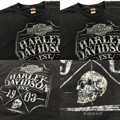 【中古】HARLEY-DAVIDSON | ハーレーダビットソン 00年代　両面プリント　スカル　ナンバーワンロゴ 半袖Ｔシャツ 2018年製 ブラック【加古川物流】