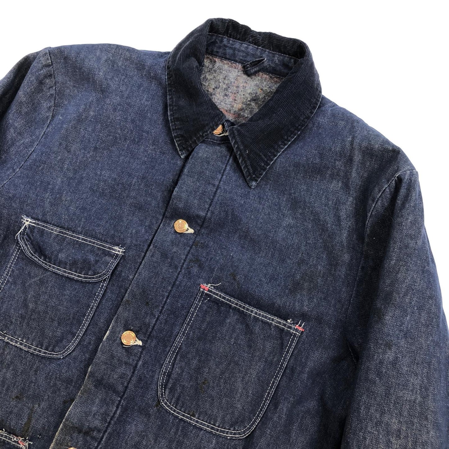 【中古】Wrangler | ラングラー 70年代　デニムカバーオール　裏地ブランケット　襟コーデュロイ　 カバーオール インディゴ サイズ：L【加古川物流】