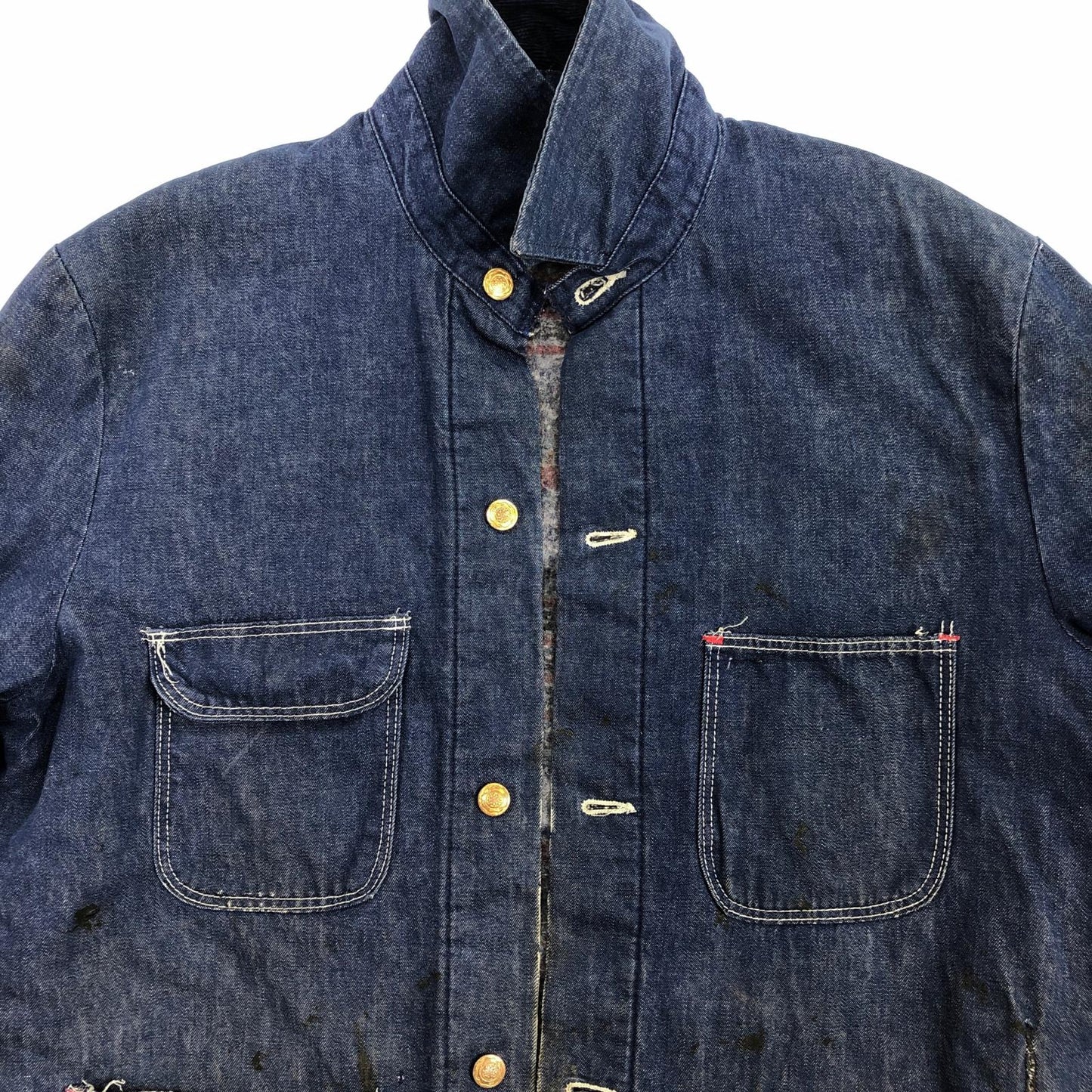 【中古】Wrangler | ラングラー 70年代　デニムカバーオール　裏地ブランケット　襟コーデュロイ　 カバーオール インディゴ サイズ：L【加古川物流】