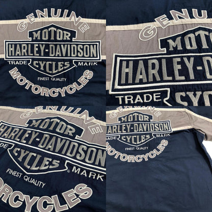 【中古】HARLEY-DAVIDSON | ハーレーダビットソン 背面デカロゴ ワークシャツ 半袖シャツ ネイビー サイズ：L【加古川物流】
