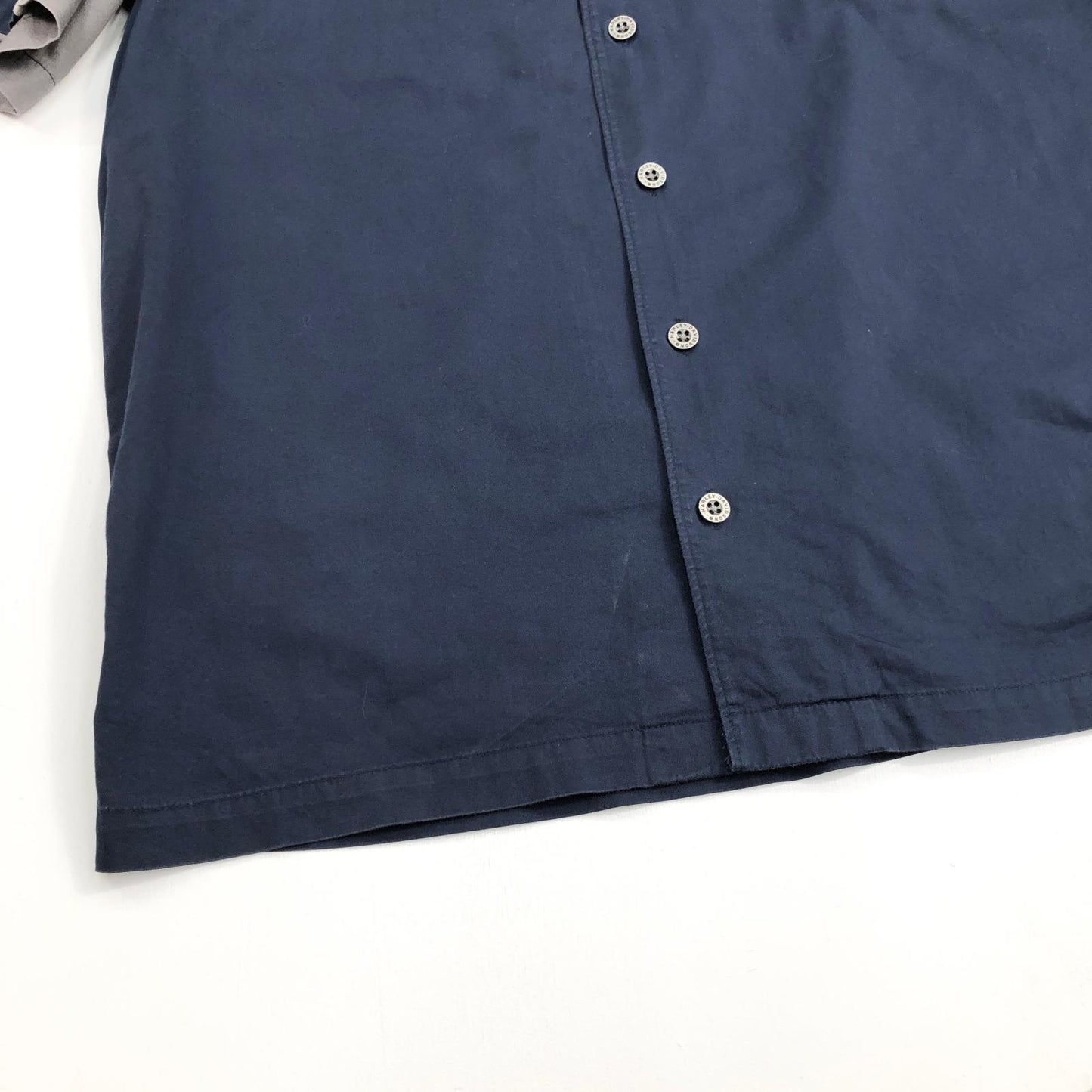 【中古】HARLEY-DAVIDSON | ハーレーダビットソン 背面デカロゴ ワークシャツ 半袖シャツ ネイビー サイズ：L【加古川物流】