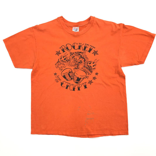 【中古】 Hanes HEAVYWEIGHT ヘインズ ヘビーウェイト 00年代 ROCKET FROM THE CRYPT 前面プリント タイガー  半袖Tシャツ オレンジ サイズ:L【加古川物流】