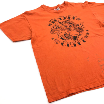【中古】 Hanes　HEAVYWEIGHT　ヘインズ　ヘビーウェイト　00年代　ROCKET FROM THE CRYPT　前面プリント　タイガー　 半袖Ｔシャツ オレンジ サイズ：L【加古川物流】