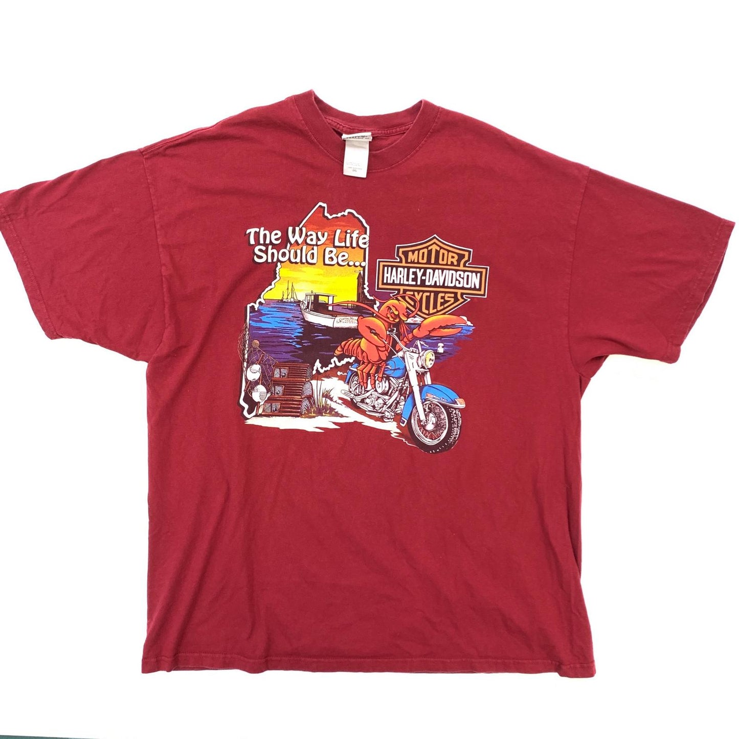 【中古】HARLEY-DAVIDSON | ハーレーダビットソン CENTRAL MAINE ロブスター 半袖Ｔシャツ レッド【加古川物流】