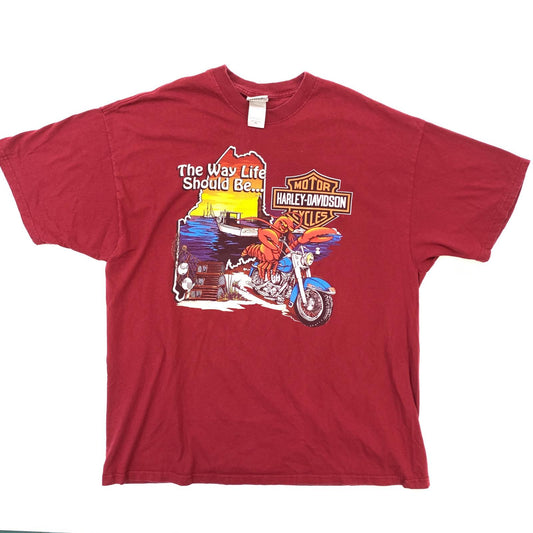 【中古】HARLEY-DAVIDSON | ハーレーダビットソン CENTRAL MAINE ロブスター 半袖Ｔシャツ レッド【加古川物流】
