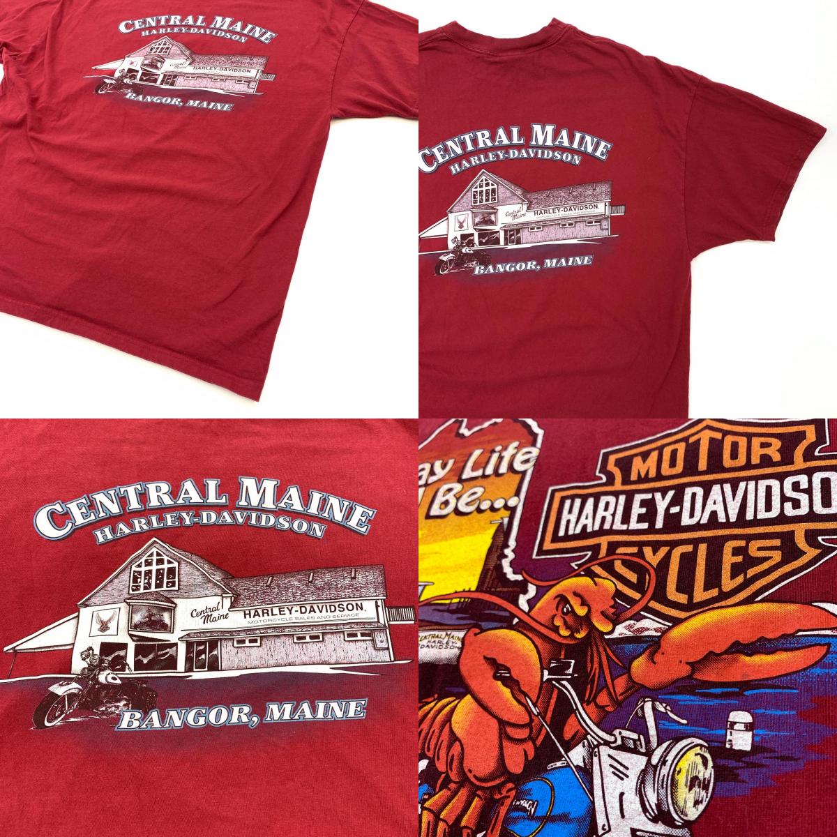 【中古】HARLEY-DAVIDSON | ハーレーダビットソン CENTRAL MAINE ロブスター 半袖Ｔシャツ レッド【加古川物流】