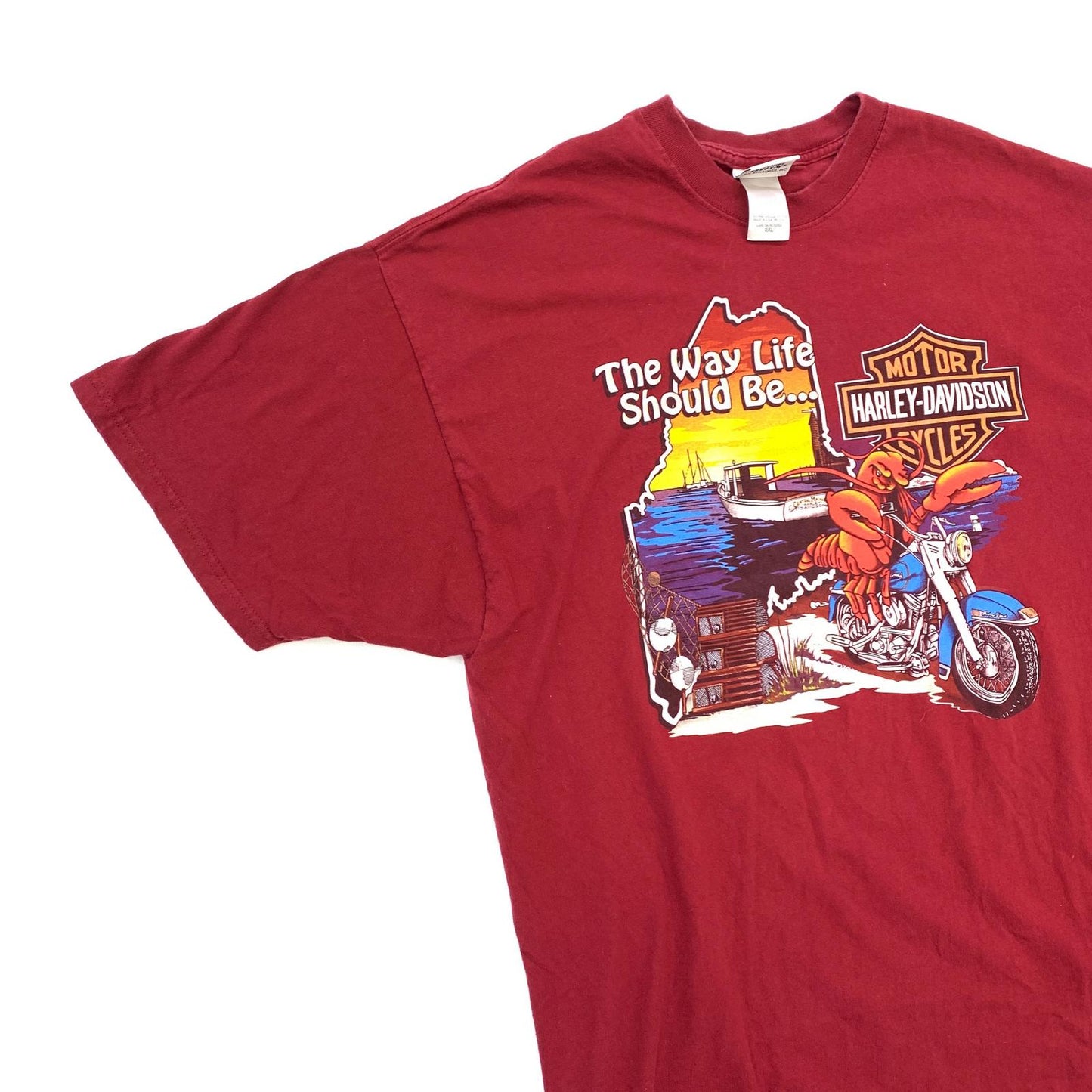 【中古】HARLEY-DAVIDSON | ハーレーダビットソン CENTRAL MAINE ロブスター 半袖Ｔシャツ レッド【加古川物流】