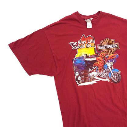 【中古】HARLEY-DAVIDSON | ハーレーダビットソン CENTRAL MAINE ロブスター 半袖Ｔシャツ レッド【加古川物流】