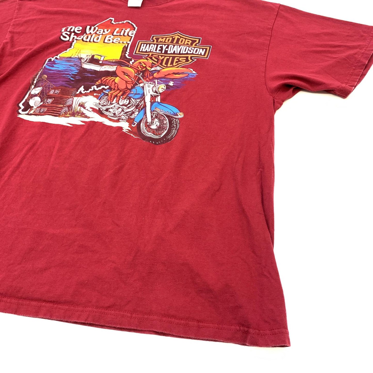 【中古】HARLEY-DAVIDSON | ハーレーダビットソン CENTRAL MAINE ロブスター 半袖Ｔシャツ レッド【加古川物流】