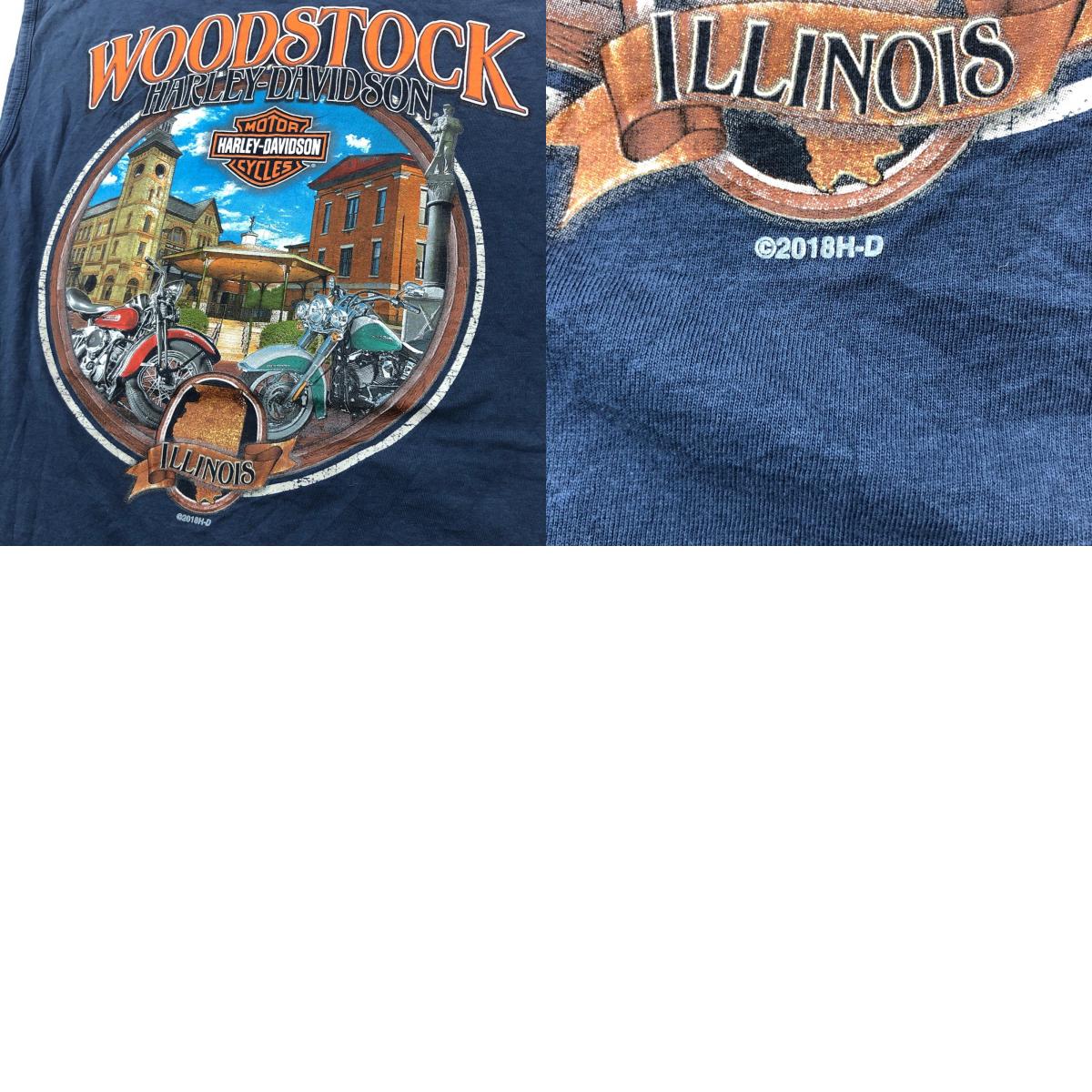 【中古】HARLEY-DAVIDSON | ハーレーダビットソン 2018 WOODSTOCK スカルプリント カラー タンクトップ ブルー サイズ：L【加古川物流】