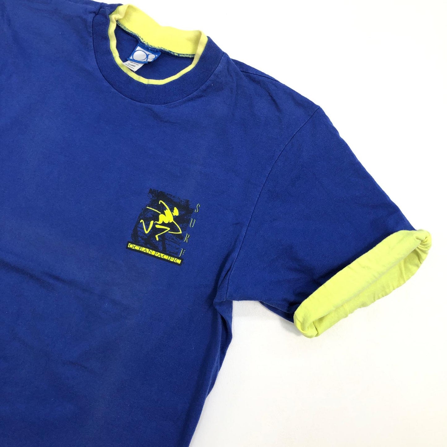 【中古】OCEAN PACIFIC | オーシャンパシフィック 90年代 OP グラフィック　USA製 半袖Ｔシャツ ブルー サイズ：XL【加古川物流】